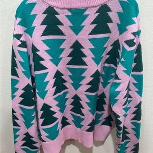 Grayson Threads Pink and Green Geometric Sweater XL